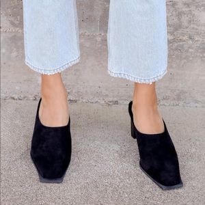 Lulus Zelig Black Suede Square Toe Mules